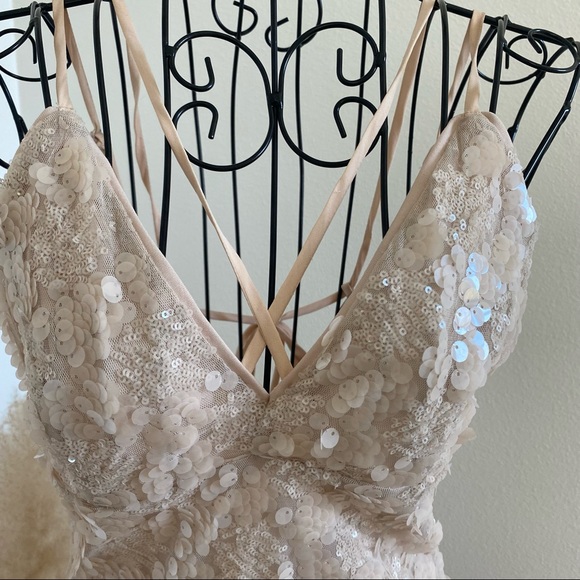 SOLD Forever 21 Nude Blush Sequin Spaghetti Strap Dress - Picture 4 of 8